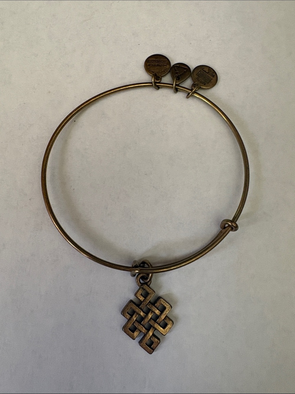 Alex and Ani Antique Gold Endless Knot Charm Bangle